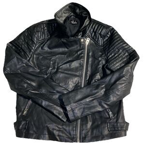 Topshop Black Faux Leather Biker Jacket With Zip Pockets Size US 10 UK 14 EUR 42